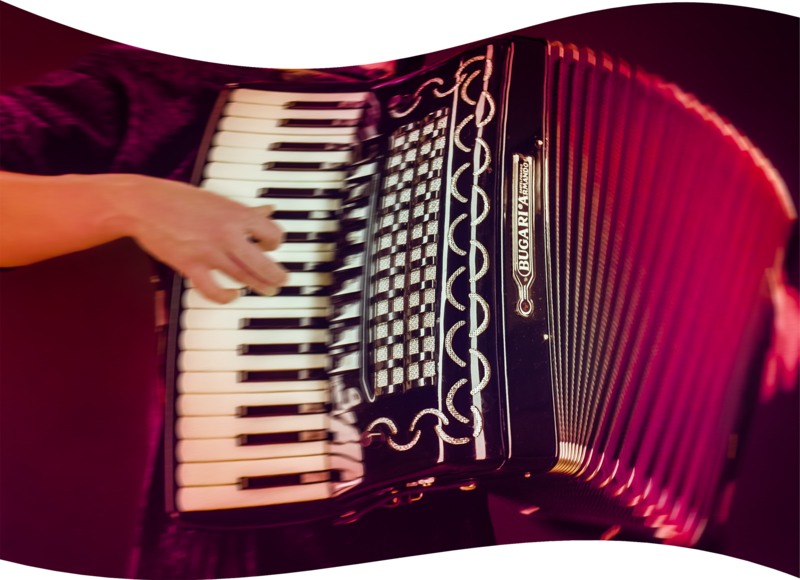Nahaufnahme eines Akkordeons in Aktion